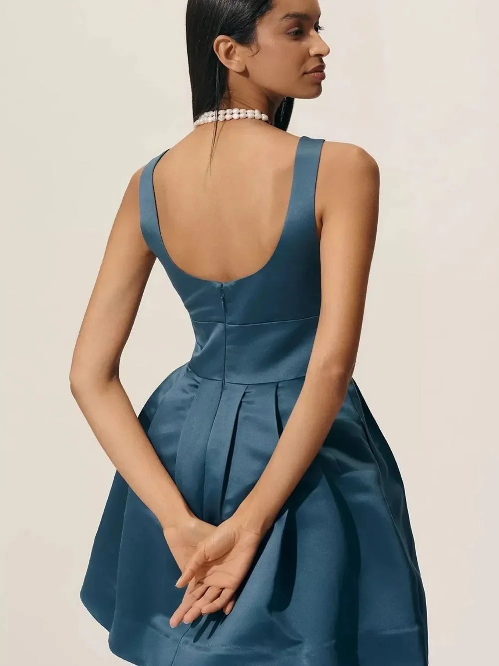 NWT Anthropologie Maeve Satin Belted Charm Mini Dress Midnight Sail $258 - Picture 3 of 5